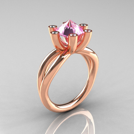 Modern Russian 14K Rose Gold 2.0 Carat Light Pink Topaz Diamond Bridal Ring RR111-14KWGDLPT-1