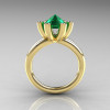 Modern Russian 14K Yellow Gold 2.0 Carat Emerald Diamond Bridal Ring RR111-14KYGDEM-2