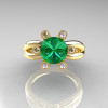 Modern Russian 14K Yellow Gold 2.0 Carat Emerald Diamond Bridal Ring RR111-14KYGDEM-4
