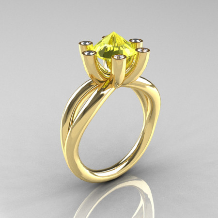Modern Russian 10K Yellow Gold 2.0 Carat Yellow Topaz Diamond Bridal Ring RR111-10KYGDYT-1