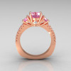 Modern French Bridal 10K Rose Gold Three Stone 1.0 Carat  Light Pink Topaz Diamond Engagement Ring R140-10KRGDLPT-2