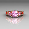 Modern French Bridal 10K Rose Gold Three Stone 1.0 Carat  Light Pink Topaz Diamond Engagement Ring R140-10KRGDLPT-4