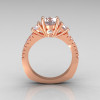 Modern French Bridal 18K Rose Gold Three Stone 1.0 Carat Zircon Accent Diamond Engagement Ring R140-18RGDZ-2