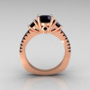 Modern French Bridal 14K Rose Gold Three Stone 1.0 Carat Black Diamond Engagement Ring R140-14RGBDD-2