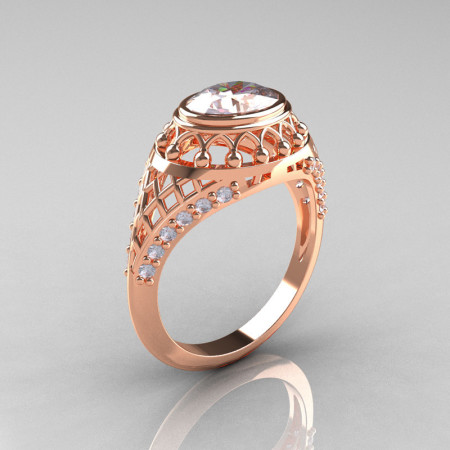 Modern Victorian 14K Rose Gold 1.16 Carat Oval Zircon 0.24 CTW Diamond Bridal Ring R158-14KRGDZ-1