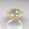 Modern Victorian 18K Yellow Gold 1.16 Carat Oval Zircon 0.24 CTW Diamond Bridal Ring R158-18KYGDZ-4