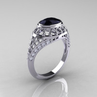 Modern Victorian 14K White Gold 1.16 Carat Oval Black Diamond 0.24 CTW Diamond Bridal Ring R158-14KWGDBD-1