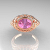 Modern Victorian 10K Rose Gold 1.16 Carat Oval Light Pink Topaz 0.24 CTW Diamond Bridal Ring R158-14KRGDLPT-4