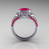 Modern Victorian 14K White Gold 1.16 Carat Oval Red Ruby Bridal Ring R158-14KWGRR-2