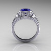 Modern Victorian 950 Platinum 1.16 Carat Oval Blue Sapphire 0.24 CTW Diamond Bridal Ring R158-PLATDBS-2