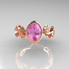 Classic 14K Rose Gold 1.0 Carat Oval Light Pink Topaz Diamond Flower Leaf Engagement Ring R159O-14KRGDPT-4