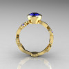 Classic 14K Yellow Gold 1.0 Carat Oval Blue Sapphire Flower Leaf Engagement Ring R159O-14KYGBSS-2