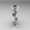 Classic 10K White Gold 1.0 Carat Oval Lilac Amethyst Flower Leaf Engagement Ring R159O-10KWGLA-3