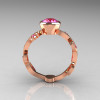 Classic 10K Rose Gold 1.0 Carat Oval Pink Sapphire Flower Leaf Engagement Ring R159O-10KRGPS-2