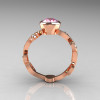 Classic 14K Rose Gold 1.0 Carat Oval Light Pink Topaz Diamond Flower Leaf Engagement Ring R159O-14KRGDPT-2