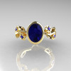 Classic 14K Yellow Gold 1.0 Carat Oval Blue Sapphire Flower Leaf Engagement Ring R159O-14KYGBSS-4