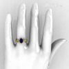 Classic 14K Yellow Gold 1.0 Carat Oval Blue Sapphire Flower Leaf Engagement Ring R159O-14KYGBSS-5