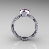 Classic 10K White Gold 1.0 Carat Oval Lilac Amethyst Flower Leaf Engagement Ring R159O-10KWGLA-2
