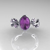 Classic 10K White Gold 1.0 Carat Oval Lilac Amethyst Flower Leaf Engagement Ring R159O-10KWGLA-4