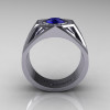 Gentlemens Modern 14K White Gold 1.0 Carat Blue Sapphire Diamond Celebrity Engagement Ring MR161-14KWGDBS-2