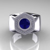 Gentlemens Modern 14K White Gold 1.0 Carat Blue Sapphire Diamond Celebrity Engagement Ring MR161-14KWGDBS-4