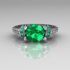 Modern Armenian Classic 14K White Gold 1.5 Carat Emerald Diamond Solitaire Wedding Ring R137-14WGDEM-4