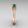Modern Armenian Classic 14K Rose Gold 1.5 Carat Emerald Diamond Solitaire Wedding Ring R137-14RGDEM-3