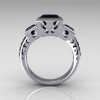 Classic Bridal 10K White Gold 2.5 Carat Square Three Stone Princess Black Diamond Ring R315-10WGBD-2