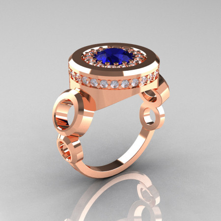 Modern 14K Rose Gold 1.0 Carat Blue Sapphire Diamond Designer Engagement Ring R163-14KRGDBS-1