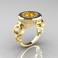 Modern 10K Yellow Gold 1.0 Carat Citrine Diamond Designer Engagement Ring R163-10KYGDCI-1