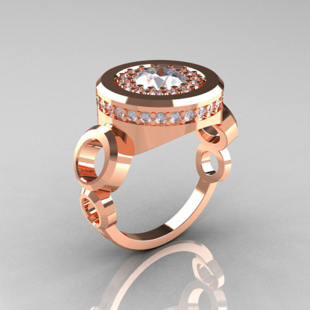 Modern 14K Rose Gold 1.0 Carat CZ Diamond Designer Engagement Ring R163-14KRGDCZ-1