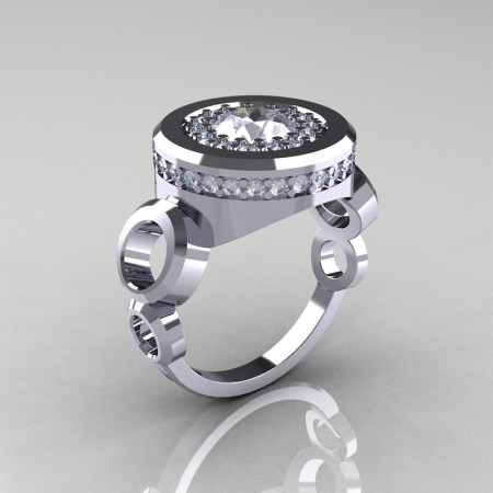 Modern 950 Platinum 1.0 Carat CZ Diamond Designer Engagement Ring R163-PLATGDCZ-1