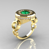 Modern 10K Yellow Gold 1.0 Carat Emerald Diamond Designer Engagement Ring R163-10KYGDEM-1
