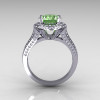 French Bridal 10K White Gold 2.5 Carat Oval Green Topaz Diamond Cluster Engagement Ring R164-10KWGDGT-2