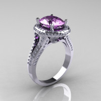 French Bridal 14K White Gold 2.5 Carat Oval Lilac Amethyst Diamond Cluster Engagement Ring R164-14KWGDLA-1