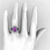 French Bridal 14K White Gold 2.5 Carat Oval Lilac Amethyst Diamond Cluster Engagement Ring R164-14KWGDLA-5