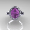 French Bridal 14K White Gold 2.5 Carat Oval Lilac Amethyst Diamond Cluster Engagement Ring R164-14KWGDLA-3