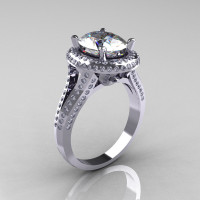 French Bridal 10K White Gold 2.5 Carat Oval White Sapphire Diamond Cluster Engagement Ring R164-10KWGDWS-1