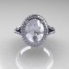 French Bridal 10K White Gold 2.5 Carat Oval White Sapphire Diamond Cluster Engagement Ring R164-10KWGDWS-3