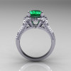 French Bridal 14K White Gold 2.5 Carat Oval Emerald Diamond Cluster Engagement Ring R164-14KWGDEM-2