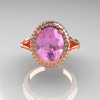 French Bridal 10K Rose Gold 2.5 Carat Oval Light Pink Topaz Diamond Cluster Engagement Ring R164-10KRGDLPT-4