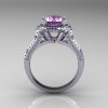 French Bridal 14K White Gold 2.5 Carat Oval Lilac Amethyst Diamond Cluster Engagement Ring R164-14KWGDLA-2