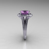 French Bridal 14K White Gold 2.5 Carat Oval Lilac Amethyst Diamond Cluster Engagement Ring R164-14KWGDLA-4