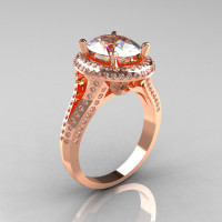 French Bridal 10K Rose Gold 2.5 Carat Oval White Sapphire Diamond Cluster Engagement Ring R164-10KRGDWS-1