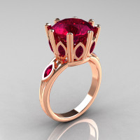 Classic 14K Rose Gold Marquise and 5.0 CT Round  Burgundy Garnet Solitaire Ring R160-14KRGBG-1
