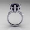 Classic 10K White Gold Marquise and 5.0 CT Round Black Diamond Solitaire Ring R160-10KWGBDD-2