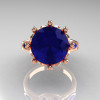 Classic 14K Rose Gold Marquise and 5.0 CT Round  Blue Sapphire Solitaire Ring R160-14KRGBS-3
