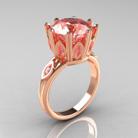 Classic 14K Rose Gold Marquise and 5.0 CT Round  Morganite Solitaire Ring R160-14KRGMO-1