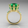 Classic 14K Yellow Gold Marquise and 5.0 CT Round  Emerald Solitaire Ring R160-14KYGEM-2