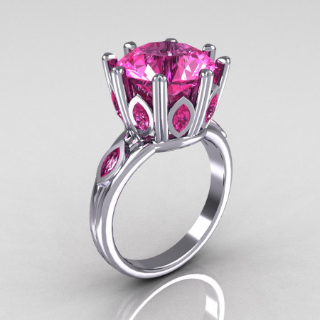 Classic 10K White Gold Marquise and 5.0 CT Round Pink Sapphire Solitaire Ring R160-10KWGPSS-1